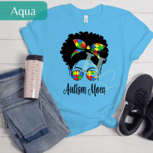 afro autism awarness messy bun puzzle headband and sunglasses mom shirt graphic tee autism awarness afro graphic tee afro mom messy bun shirt autism awarness puzzle pieces shirt autism mom shirt honeypegs graphic artist