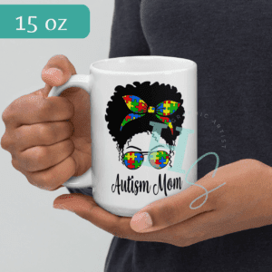 afro autism messy bun mug autism awarness mug gift autism mom gift autism puzzle pieces headband sunglasses messy bun mug afro mom mug autism awarness gift honeypegs graphic artist