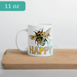 Floral Bee Happy White Glossy Mug