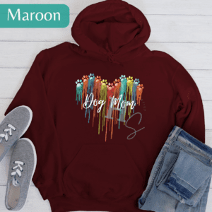 dog mom painted heart hoodie dog lover dog mom gift dog lover gift painted heart dripping paint dog paw prints heart paw prints hoodie painted paw prints hoodie honeypegs