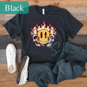 Flaming Smiley Skull Graphic Tee
