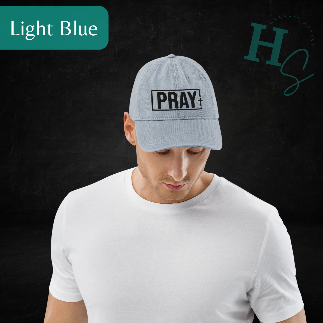 pray denim hat christian apparel honeypegs graphic artist store clothing brand Christian denim hat gift pray with cross hat unisex one size fits most light blue denim hat pray word gift hat lover gift word font hat christmas gift cool christian apparel