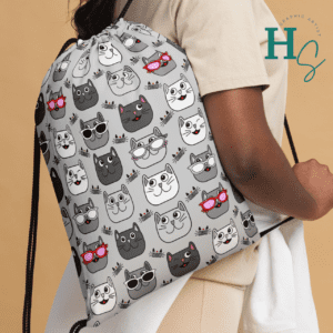 meow cool cats bag honeypegs store apparel cat lover merch gift cat gym bag high quality accessories camping bag gym bag funny cat faces bag cat lover drawstring bag gift