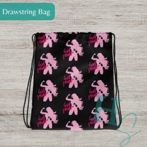 girl power drawstring bag cute black hot pink barbie pink bag women empowerment gym bag drawstring bag black and pink strong woman weightlifter woman powerlifting gym bag strong woman honeypegs graphic artist custom apparel girl power lipstick pink writing bag cuute badass