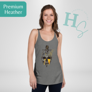 daggered honey skull womens tank top honeypegs graphic artist warm melting golden honey skull bee lover tank top gym top punk style womens tank top cool design skulls grunge design merch custom apparel honeypegs small graphic artist made in usa ships in usa womens clothes bee lover gift golden eyes skull melting honeycomb art design colors white vintage turquoise premium heather