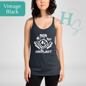 non compliant womens tank top smiley spray paint grunge edgy style tank top honeypegs online store made in usa shipped in the usa american clothes custom non-compliant shirt spraypaint splatter smiley teeth tank top womens badass grunge tank top gift freedom shirts womens don't tread on me tank top smiley graffiti tank top spraypaint star grunge muscle mommy tank top gym rat clothes hapy freedom clothes