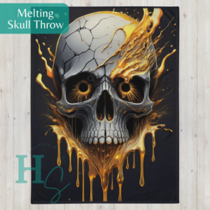 golden honey skull honeypegs online store made in usa grunge style badass blanket throw blanket american shipped in usa golden cracked skull skeleton punk style honeycomb skull bee lover gift punk bee skull black ink splatter paint golden honey yellow grey black blanket honeypegs store online store ecommerce store online custom apparel printing custom gifts blankets throw clothingd golden bee lover merch grunge artistic store emo store emo skull blanket punk style skull blanket