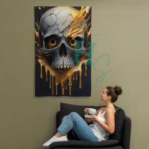 melting honey skull flag wall hang honeypegs online store melting honey skull flag dripping grunge style flag wall hang grunge style punk skull flag golden honey wall flag made in usa shipped in usa flag punk style wall flag custom apparel custom decor grunge style aesthetic wall decor skulls lover bee lover gift badass bee flag badass bee skull flag wall art honeypegs online store