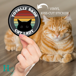 totally sane cat lady vintage stripes sticker vinyl sticker cat lover vintage retro vinyl sticker totally sane cat lady hippy sticker cat lady hippy sticker cat lover honeypegs online store made in usa shipped in the us cat sticker cute vintage style black cat lady sticker cut yees cat sticker cat lover gift black and white cat lover sticker honeypegs online store made in america shipped in america cat stickers cat merch feline friends cat sticker black cat lover gift black cat sticker hippie vintage cat sticker