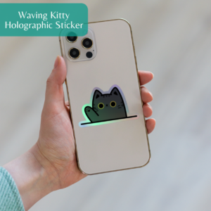 Waving Kitty Holographic Sticker